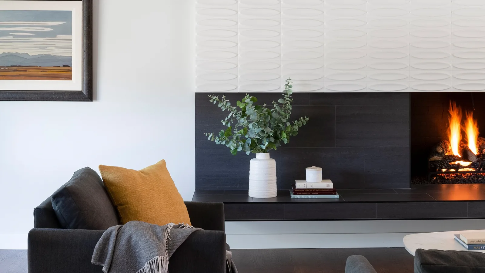 Collingwood renovation fireplace and custom finishes